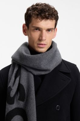 In Italien gefertigter Jacquard-Schal aus Woll-Mix, Grau