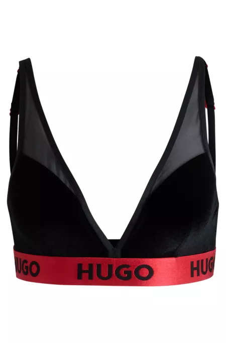 Triangle bra in stretch velvet and mesh