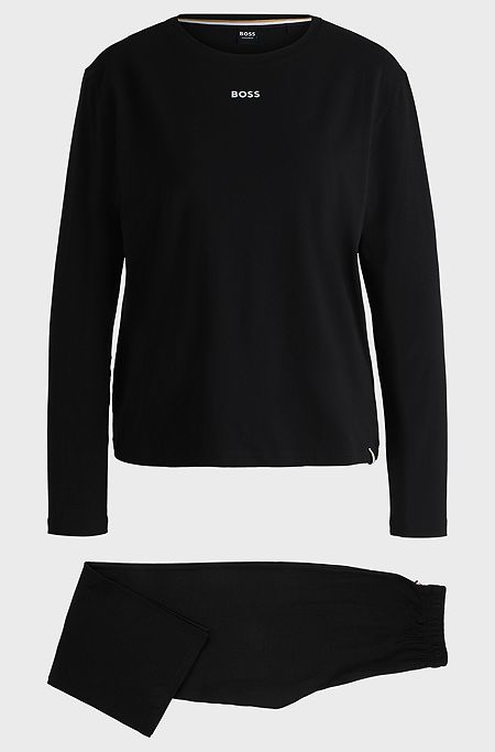 Logo-trimmed pyjamas in stretch-cotton jersey, Black