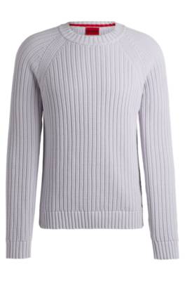 Shop Hugo Regular-fit Sweater In Ribbed Cotton In Light Purple