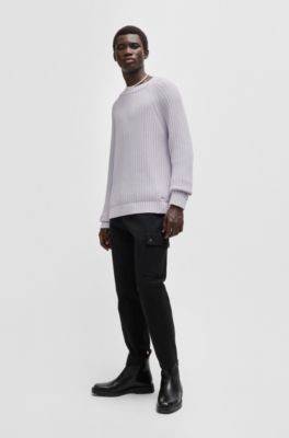 Regular-fit sweater in ribbed cotton, Light Purple