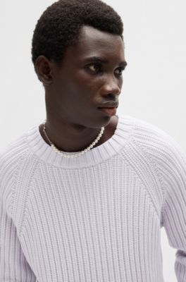 Regular-fit sweater in ribbed cotton, Light Purple