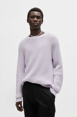 Regular-fit sweater in ribbed cotton, Light Purple