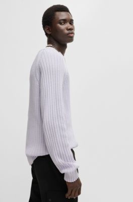 Regular-fit sweater in ribbed cotton, Light Purple