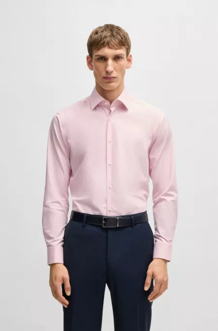 Regular-fit shirt in easy-iron stretch-cotton twill