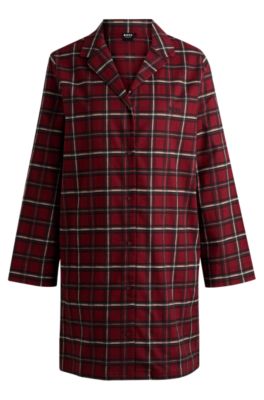 Checked flannel night shirt in stretch cotton, Dark Red