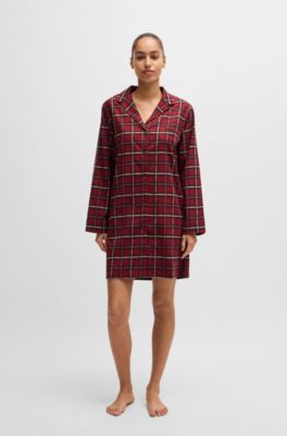 Checked flannel night shirt in stretch cotton, Dark Red