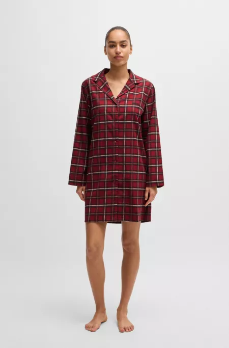 Checked flannel night shirt in stretch cotton