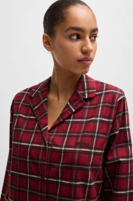 Checked flannel night shirt in stretch cotton, Dark Red