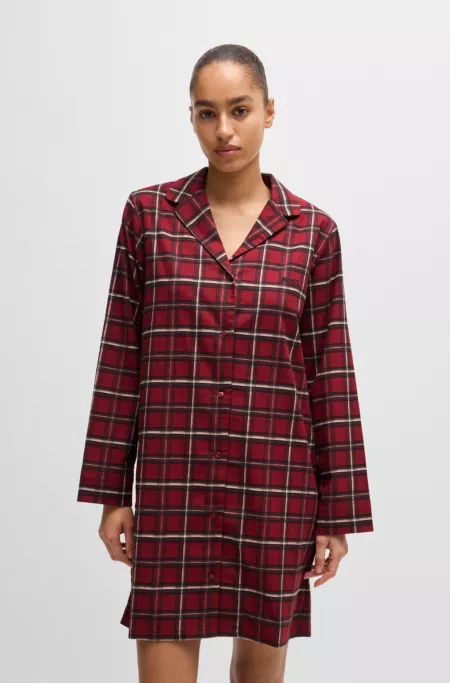 Checked flannel night shirt in stretch cotton