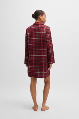 Checked flannel night shirt in stretch cotton, Dark Red