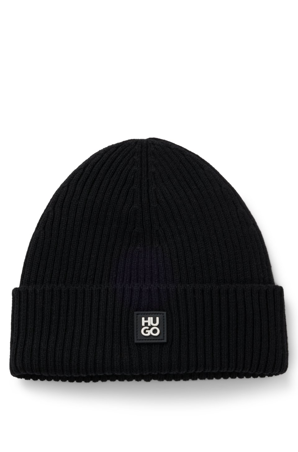 Virgin-wool beanie hat with stacked logo