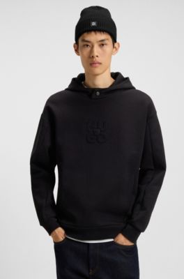 Virgin-wool beanie hat with stacked-logo badge, Black