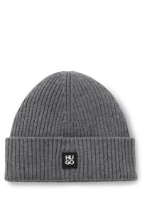 Beanie van scheerwol met tweedelige logopatch, Grijs