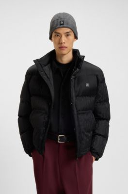 Virgin-wool beanie hat with stacked logo, Grey