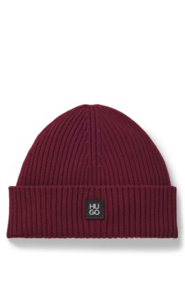Virgin-wool beanie hat with stacked logo