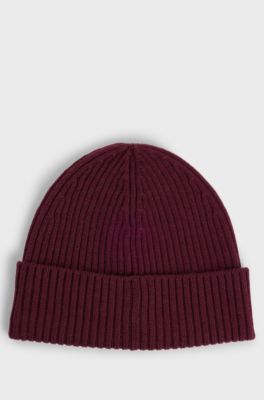 Gorro de punto de lana virgen con detalle de logo apilado, Rosa oscuro