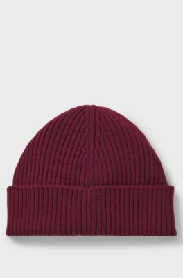 Virgin-wool beanie hat with stacked logo, Dark pink