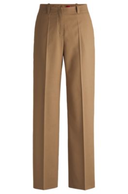 Regular-fit wide-leg trousers in melange flannel, Beige