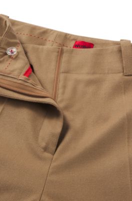 Regular-fit wide-leg trousers in melange flannel, Beige