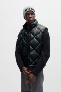 Faux-leather slim-fit gilet with stacked logo, Black