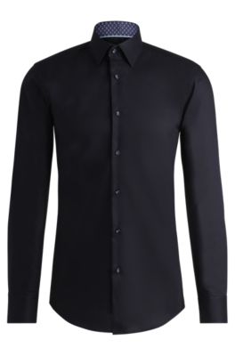 Slim-fit shirt in easy-iron cotton poplin, Dark Blue