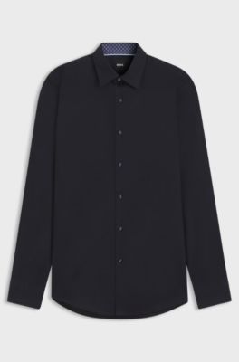 Slim-fit shirt in easy-iron cotton poplin, Dark Blue