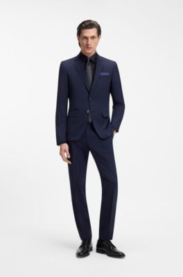 Slim-fit shirt in easy-iron cotton poplin, Dark Blue