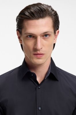 Slim-fit shirt in easy-iron cotton poplin, Dark Blue