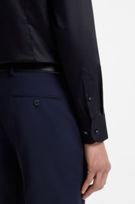 Slim-fit shirt in easy-iron cotton poplin, Dark Blue