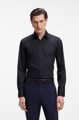 Slim-fit shirt in easy-iron cotton poplin, Dark Blue