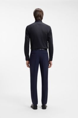 Slim-fit shirt in easy-iron cotton poplin, Dark Blue