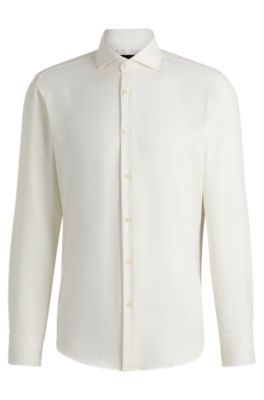 Regular-fit shirt in cotton-cashmere twill, White