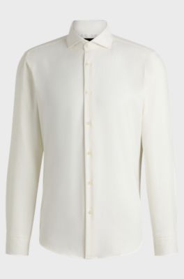 Regular-fit shirt in cotton-cashmere twill, Natural