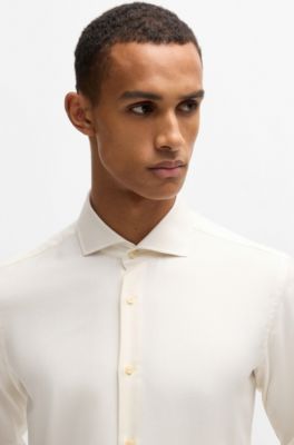 Regular-fit shirt in cotton-cashmere twill, White