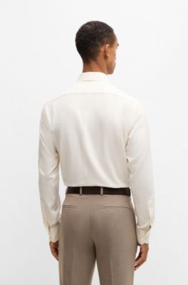 Regular-fit shirt in cotton-cashmere twill, White