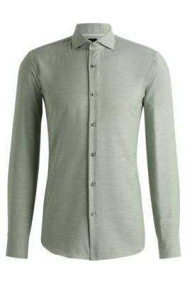 Regular-fit shirt in cotton-cashmere twill, Light Green