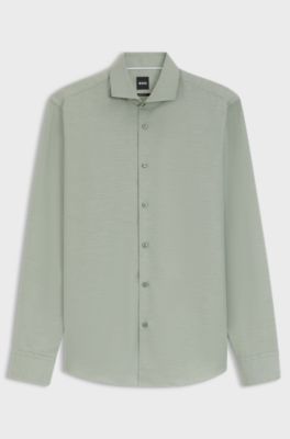 Regular-fit shirt in cotton-cashmere twill, Light Green
