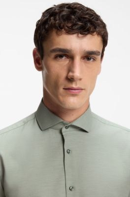 Regular-fit shirt in cotton-cashmere twill, Light Green