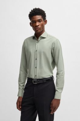 Regular-fit shirt in cotton-cashmere twill, Light Green