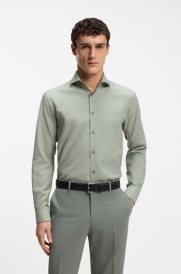 Regular-fit shirt in cotton-cashmere twill, Light Green