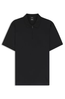Slim-fit polo shirt in mercerised cotton, Black