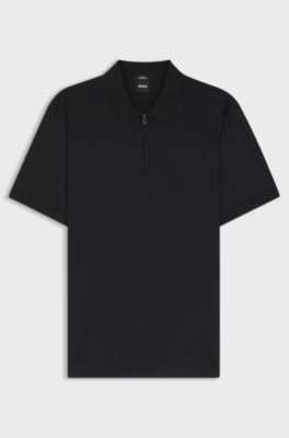 Slim-fit polo shirt in mercerised cotton, Black