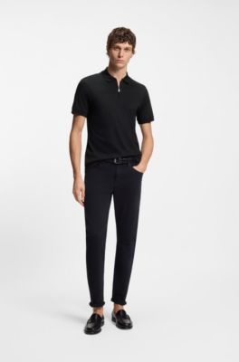 Slim-fit polo shirt in mercerised cotton, Black