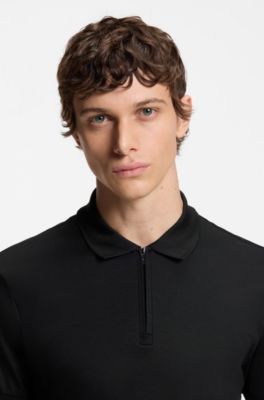 Slim-fit polo shirt in mercerised cotton, Black