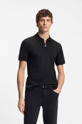 Slim-fit polo shirt in mercerised cotton, Black
