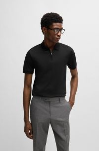 Slim-fit polo shirt in mercerised cotton, Black