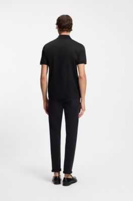 Slim-fit polo shirt in mercerised cotton, Black