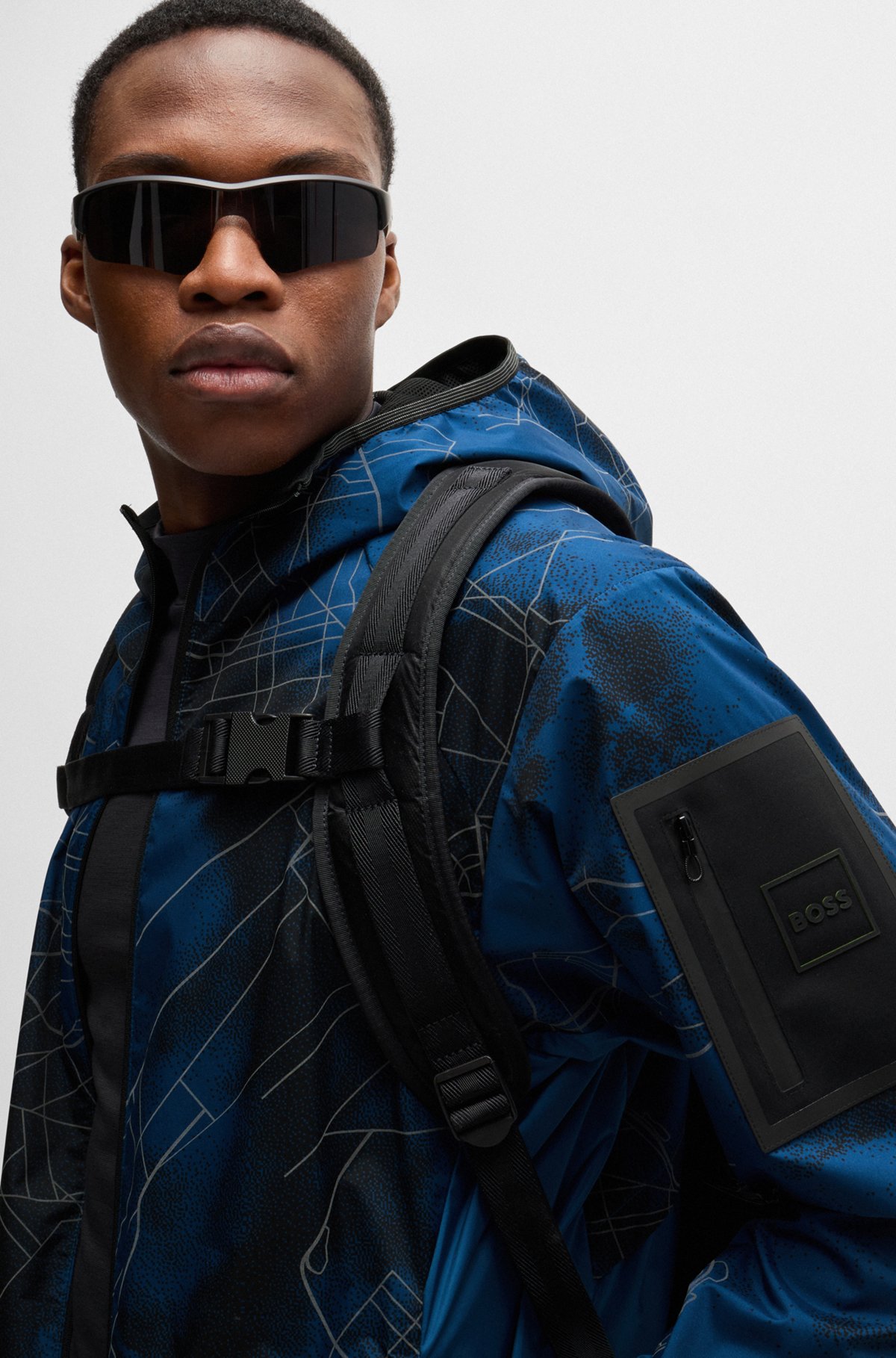 BOSS - Zip-up jacket with seasonal print - Dark Blue BOSS - Zip-up jacket with seasonal print - Dark Blue