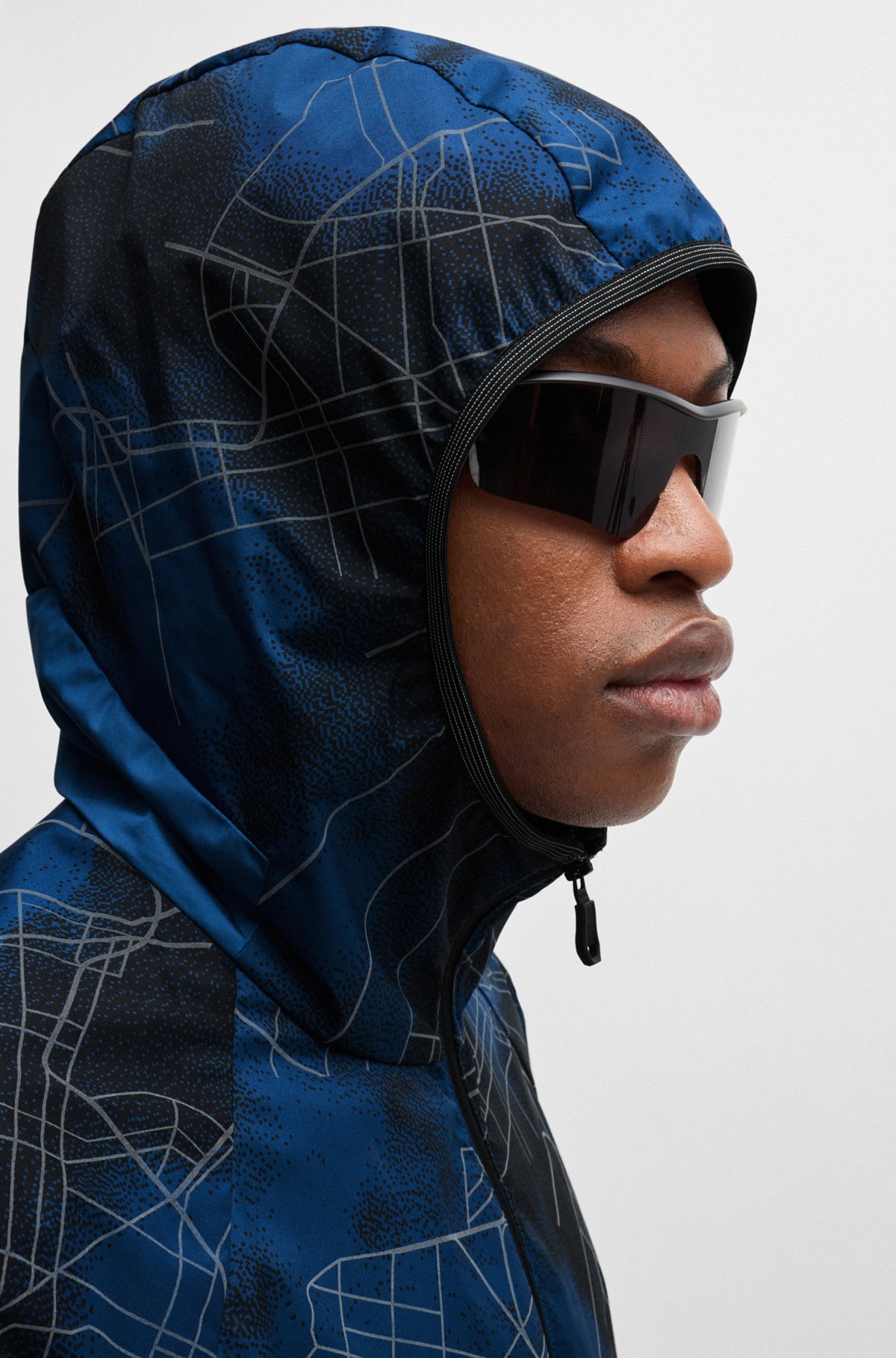 BOSS - Zip-up jacket with seasonal print - Dark Blue BOSS - Zip-up jacket with seasonal print - Dark Blue